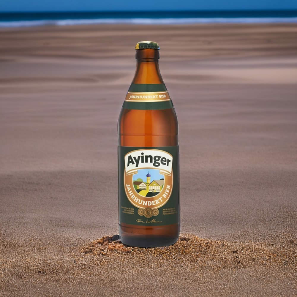 Cerveza Ayinger Jahrhundert sobre la arena