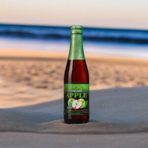 Cerveza Lindemans Apple sobre la arena