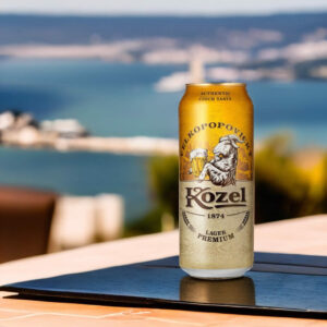 Cerveza Premium Lager con mar de fondo