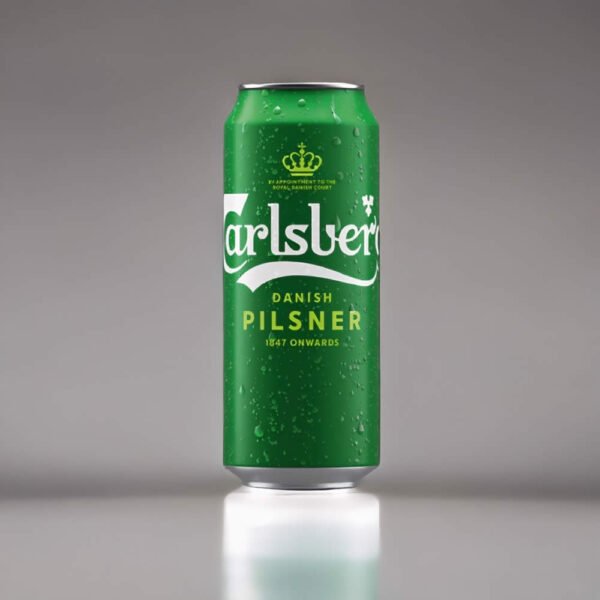 Cerveza Carlsberg Pilsner en fondo gris