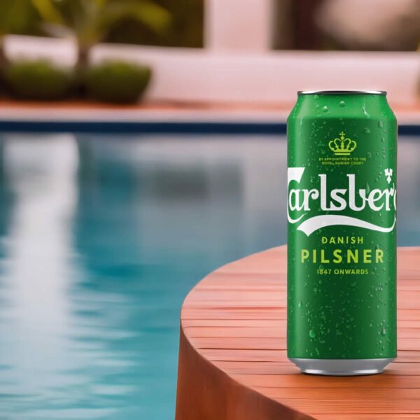 Cerveza Carlsberg Pilsner en la piscina