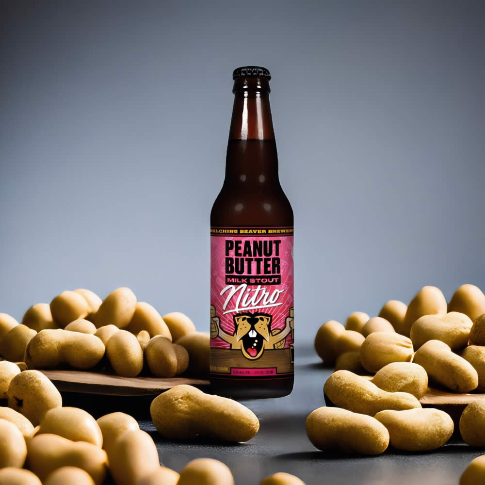 Cerveza Belching Beaver Peanut Butter Milk Stout Nitro con peanuts