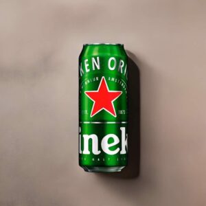 Cerveza Heineken Pilsner sobre fondo café