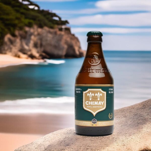 Cerveza Chimay Groen 150 en playa