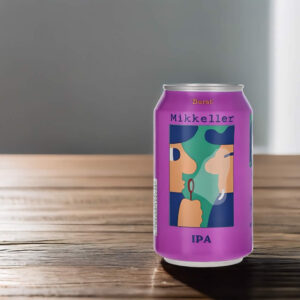 Cerveza Mikkeller Burst sobre mesa de madera