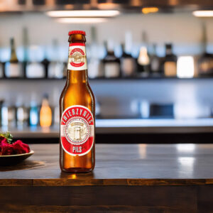 Cerveza Zwierzyniec Pils en barra de bar