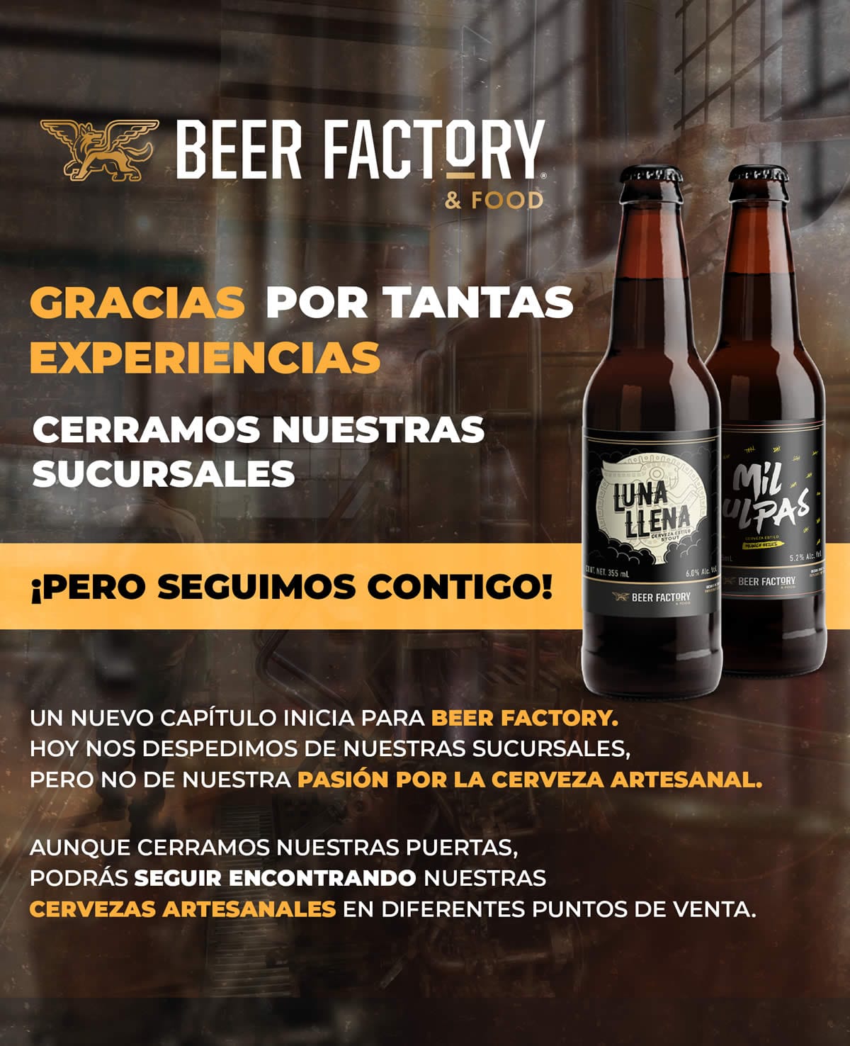 Beer Factory anuncia cierre de sucursales