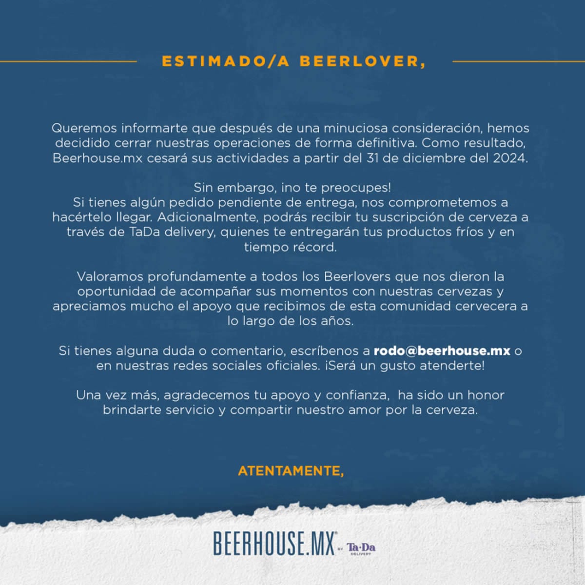 Beerhouse comunicado de cierre